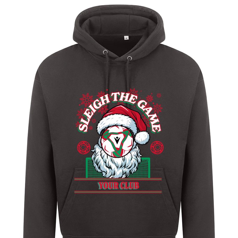 Dark grey adult hoodie with the football Santa design