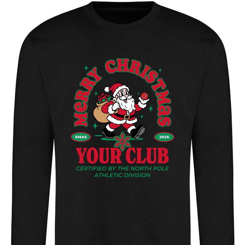Black junior sweatshirt with the cricket Santa design