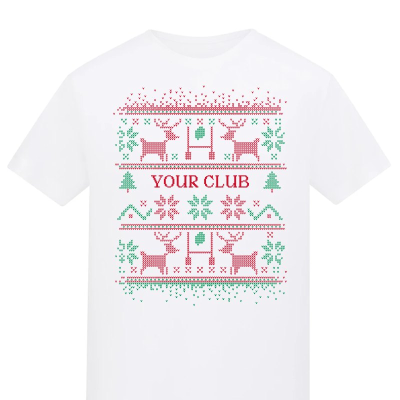 White junior t-shirt with the rugby Christmas design