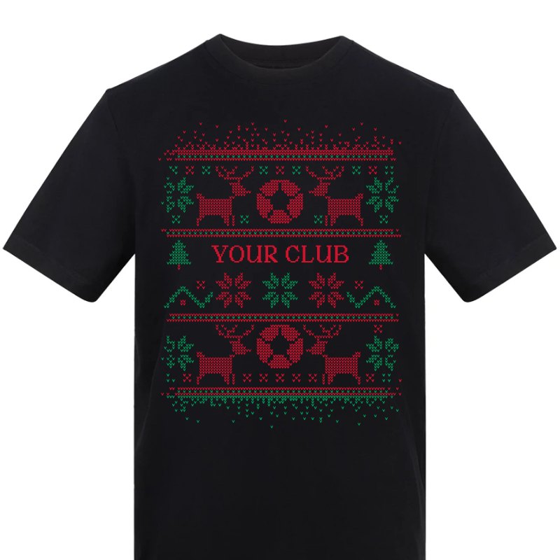 Black adult t-shirt with the football Christmas design